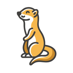 Cute Cartoon Ferret Standing Isolated on a Black Background