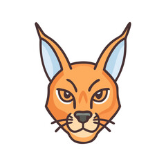 Cartoon Caracal Face Isolated on Black Background