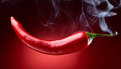 Red hot chili pepper on red background with smoke
