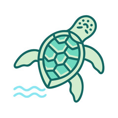 Stylized Sea Turtle Swimming in Ocean Waves Illustration