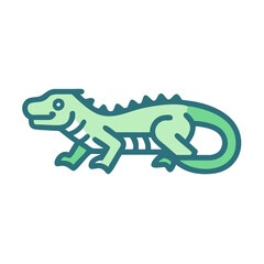 Cute Green Iguana Icon Illustration on Black Background