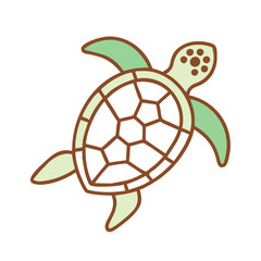 Cute sea turtle illustration with outline on black background