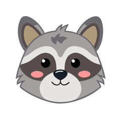 Cartoon Raccoon Face on Black Background Icon Illustration