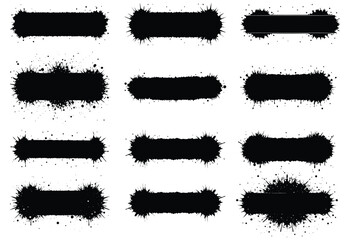 Grunge Black Ink Splatter Brush Stroke Vector Set – Horizontal Rectangular Paint Textures for Banner, Background, or Graphic Design Elements