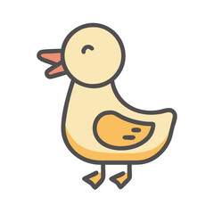 Cute yellow duck cartoon illustration on black background