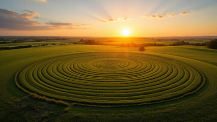 Naklejka premium Aerial view of a large-scale crop pattern showcasing agricultural artistry.