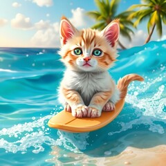 KITTY SURFING THE WAVE