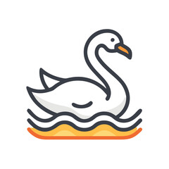 Elegant black swan icon swimming in water illustration
