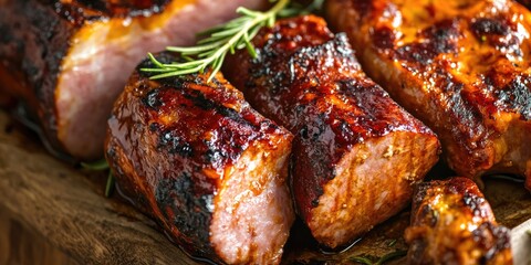 Sliced pork tenderloin with BBQ glaze