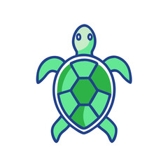Cute cartoon sea turtle icon with green shell
