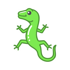 Cartoon Green Gecko isolated on a Black Background