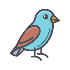 Cute Blue Bird Icon Illustration on Black Background