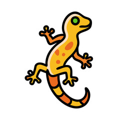 Cartoon Gecko Illustration in Gold and Orange Isolated