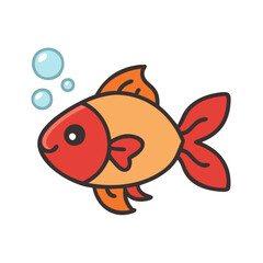 Cute Cartoon Goldfish with Bubbles on Black Background
