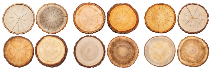 Twelve Oval Wood Cross Sections Isolated on Transparent Background, Wood Texture, Tree Rings, wood slice, tree rings, natural texture