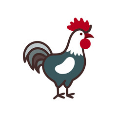 Bold Illustrated Cartoon Rooster on Black Background