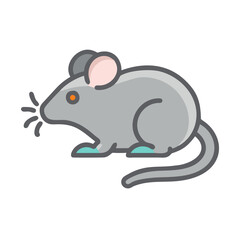 Gray Mouse with Cartoon Style on Black Background