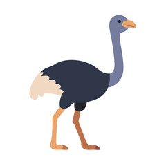 Cartoon Ostrich Illustration on Black Background, Minimalist Style