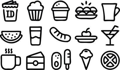 Food and Drink Icon Set for Menus and Apps.
Minimal Food Icons for Restaurant and Cafe Use.
Clean Line Icons of Food and Beverages.
Black Outline Icons for Food Delivery and Branding.