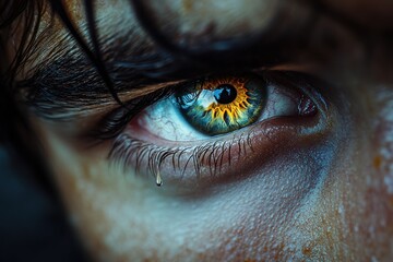 Fototapeta premium A Tear Falling Gently from a Person’s Eye, Reflecting Deep Emotion
