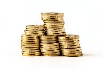 Stacks of golden coins arranged in a visually appealing manner, symbolizing wealth and financial prosperity.