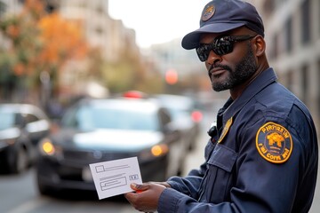 Obraz premium Parking Enforcement Official Writing a Ticket in City Center Lot