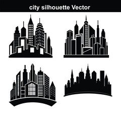 Obraz premium This vector illustration showcases a city skyline silhouette, depicting an urban cityscape with various buildings and skyscrapers against a sky.