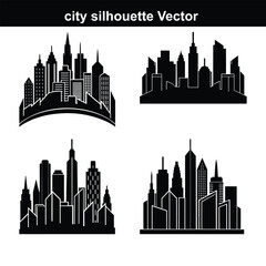 Fototapeta premium This vector illustration showcases a city skyline silhouette, depicting an urban cityscape with various buildings and skyscrapers against a sky.