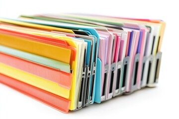 A colorful stack of hanging files, neatly organized and ready for efficient document storage.