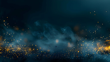 Fototapeta premium Dark Blue Background With Golden Glitter And Smoke