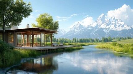 Obraz premium Mountain Cabin Lakeside Retreat