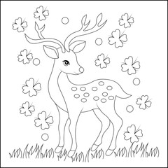 Cute graceful deer line art coloring page for kids
