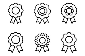 Collection of vintage ribbon badges icon with circular design and decorative edges