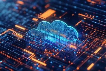 Digital cloud storage service concept with holographic interface