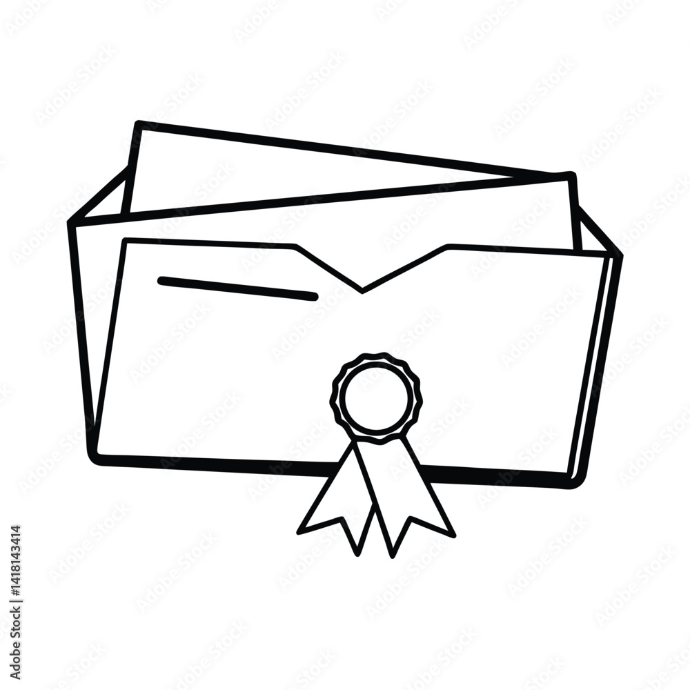 Poster outline drawing of project folder with official seal for design or corporate identity simple illustr