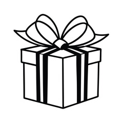 Outlined gift box with ribbon vector illustration minimalist style present graphic simple line art celebration