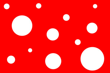 Bright red background with various sized white circles creates a playful and modern abstract design suitable for multiple applications