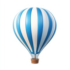 Striped hot air balloon floats against a white background.