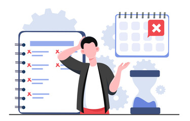 Missed deadline and task confusion concept. Vector illustration