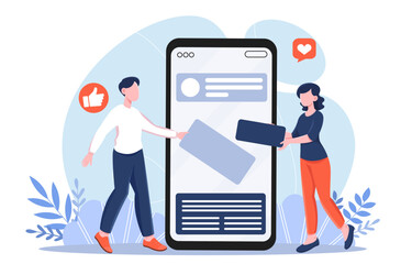 Social media teamwork concept scene. Vector illustration