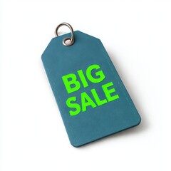 Blue tag with big sale text isolated on white background