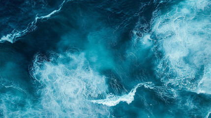 Aerial Close-Up of Deep Blue Ocean Waves. Powerful and Dynamic Water Texture