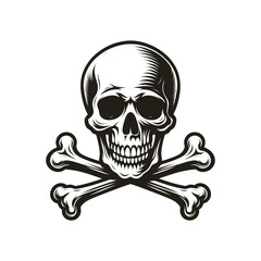 Skull with Crossbones Symbol Illustration on White Background