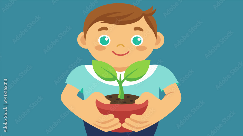 Aufkleber a closeup of a childs hands holding a tiny seedling ready to be planted and nurtured into a strong t