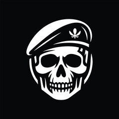Skull wearing beret graphic on black background