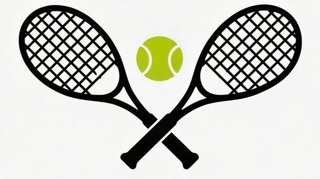 Two tennis rackets and a ball on a simple white background, ideal for sports-themed designs or illustrations.