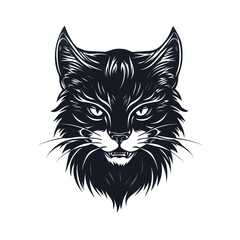Fototapeta premium A tattoo, black ink, bold linear head portrait of a cat on a plain white background
