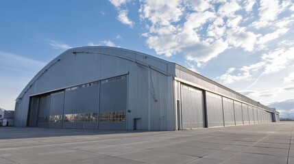 Obraz premium Front facade of metalprofile warehouse hangar Clean industrial exterior for logistic facility