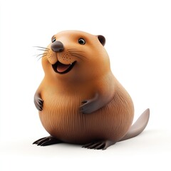 Naklejka premium Cheerful cartoon muskrat against a plain background.