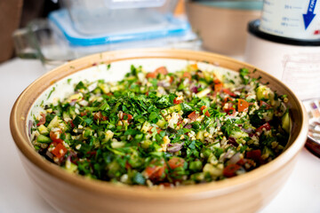 Fresh Homemade Tabbouleh Salad with Parsley, Tomato, and Bulgur